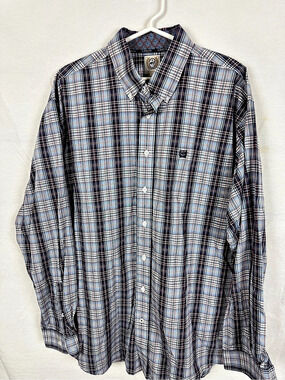 Cinch Men's Blue Plaid Long Sleeve Button-Down Shirt Large